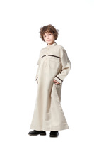 Uni abricot gris noir blanc couleur polyester bouton avant fermeture poche latérale dubai arabe EAU garçon thobe