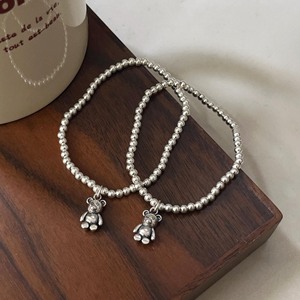 Pulsera de Plata de Ley S925 con Dijes de Oso y Cuentas Elásticas, Joyería para Mujeres y Niñas, Regalo - Product Image 2