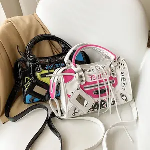 Summer Unique Individuality Color Graffiti Pu Leather Purses And Handbags Messenger Bag Crossbody Clutch Bags For Women
