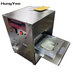 Elektrische Automatische Kleine Tafel Top Kaart Vlees Voedsel Maaltijd Lunch Lade Takeaway Box Folie Stuk Sealer Verpakking Hot Sluitmachine