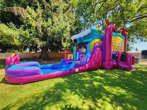 Château gonflable commercial pour enfants avec toboggan aquatique, piscine à balles et aire de saut - Product Image 3