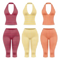 Ensembles pour femmes avec logo personnalisé, en coton tricoté à rayures, 2 pièces, style streetwear, comprenant un haut dos nu et un pantalon capri moulant, ensemble de vêtements de détente pour femmes