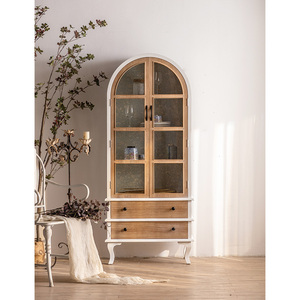 Lemari Kayu Solid Retro Gaya Farmhouse, Bufet Lengkung, Lemari Anggur, Lemari Tinggi untuk Ruang Tamu - Product Image 6