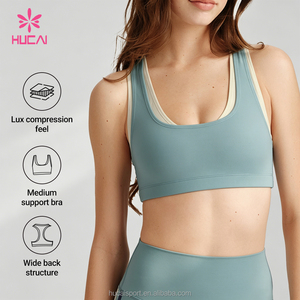 Débardeur de <span class=keywords><strong>sport</strong></span> respirant à col rond personnalisé ODM HUCAI avec logo, dos nageur, couleur contrastante, double couche, soutien-gorge de <span class=keywords><strong>sport</strong></span> pour <span class=keywords><strong>femme</strong></span> - Product Image 2