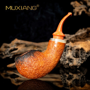 MUXIANG Briar Wood Smoking Pipe Bent Type Large Apple Hollow Chamber Vulcanized Rubber Mouthpiece - Product Image 1