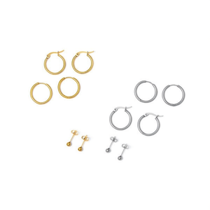 Juego de Aretes Tz, Aros y Broqueles, Oro, Plata, Acero, 12 Piezas, Joyería de Moda - Product Image 3