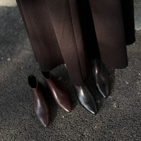 Bottes en cuir véritable pour femmes 2818-6, élégantes, à bout pointu, minimalistes, courtes, pour femmes, automne-hiver, usage quotidien
