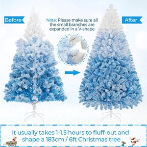 Sapin de Noël artificiel pré-éclairé de 1,80 m avec 250 lumières incandescentes blanc chaud, floqué, en PVC, avec support pliable en acier, modèle Lake - Product Image 5
