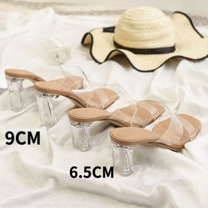 Nude Color Summer <b>Cheap</b> Price Latest Sexy Fashion <b>Slippers</b> <b>Ladies</b> Mules Women Transparent Shoes with Block Heel - Product Image 3