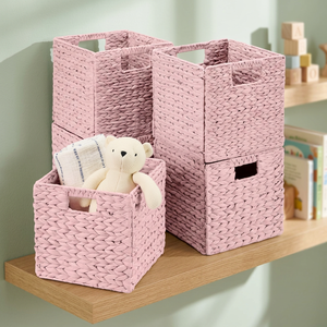 Pink Square Storage <b>Baskets</b> With Handles Stackable <b>For</b> Children's Toy Storage Cute <b>Plant</b> Fiber <b>Basket</b> - Product Image 2