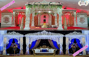 Elegante Mandap de Boda de Doble Pilar, Mandap de Madera Tallada de Moda en París, Mandap de Doble Pilar para Ceremonia de Boda Real en el Reino Unido - Product Image 6