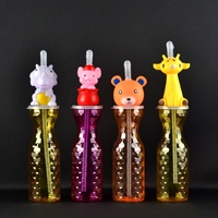 Gobelet isotherme en plastique de 500 ml avec paille intégrée, motif animalier de dessin animé, idéal pour boissons froides et thé au lait, parfait pour les sites touristiques et les parcs d'attractions