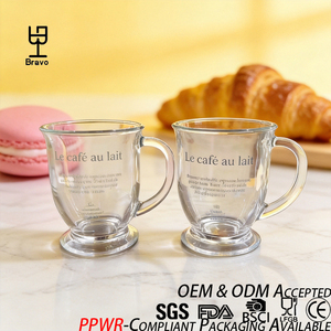 Tazza da Caffè in Vetro Premium BRAVO con Manico, Stile Vintage Francese, Personalizzabile con Logo OEM per Caffetterie e Casa - Product Image 1