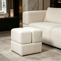 Pouf carré Boucle - Repose-pieds géométrique modulaire - Tabouret sculptural en polaire Teddy pour salon