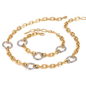 Collier à chaîne bicolore or et argent, design géométrique, en acier inoxydable, élégant et chic, style européen et américain, bijou cadeau - Product Image 1