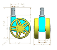 Grande usine 2.5 pouces/60mm de diamètre noir petite roulette filetée en plastique roue de remplacement école