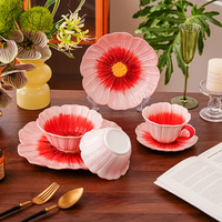 Assiettes à fleurs 6 couleurs, bols à soupe, bols en porcelaine, assiettes à dessert, assiettes de style occidental, inspirées de l'environnement et hautement écologiques