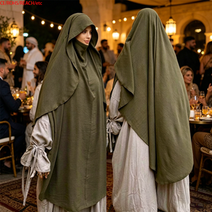 Khimar Lungo a Strato Singolo in Tessuto Morbido e Traspirante, Tinta Unita, con Ampia Tesa, per la Preghiera Musulmana dell'Eid - Product Image 1