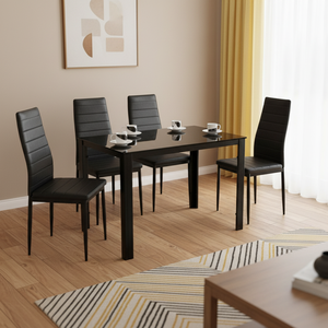 Table <span class=keywords><strong>de</strong></span> salle à manger moderne et abordable en verre <span class=keywords><strong>de</strong></span> style nordique avec chaises en similicuir pour 6 personnes, ensemble <span class=keywords><strong>de</strong></span> table <span class=keywords><strong>de</strong></span> salle à manger pour restaurant avec 6 chaises - Product Image 1