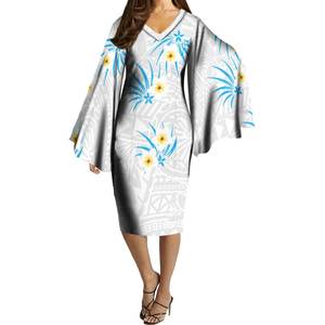 Best Verkopende V-Hals Vlinder Mouw Bodycon Mid Jurken Custom Pacific Island Art Big Size 6xl Jurken Voor Avond 1 Moq - Product Image 4