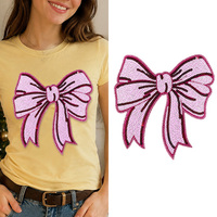 Patch brodé en chenille nœud de Noël, avec sequins et ruban pailleté, applique DIY pour la décoration de vêtements (veste, chapeau, sac)