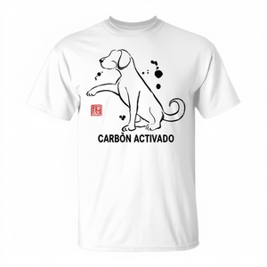 Camiseta promocional de manga corta con cuello redondo para adultos unisex, color blanco, con diseño de perro del zodíaco chino Sumi E - Product Image 3