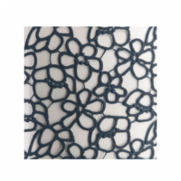 Tissu de dentelle brodée soluble dans l'eau, polyester noir, motif floral géométrique pour robe de mariée