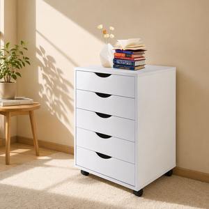 Archivador de Madera Moderno <span class=keywords><strong>para</strong></span> Oficina en Casa YQ FOREVER, Color Blanco, con 5 Cajones - Product Image 1