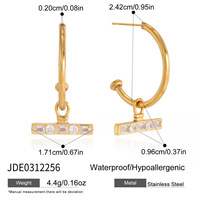 Collares con Colgante de Barra en T y Pendientes de Aro de Acero Inoxidable con Baño de Oro de 18K que No se Deslustra, con Circonita Cúbica, para un Estilo Diario Minimalista