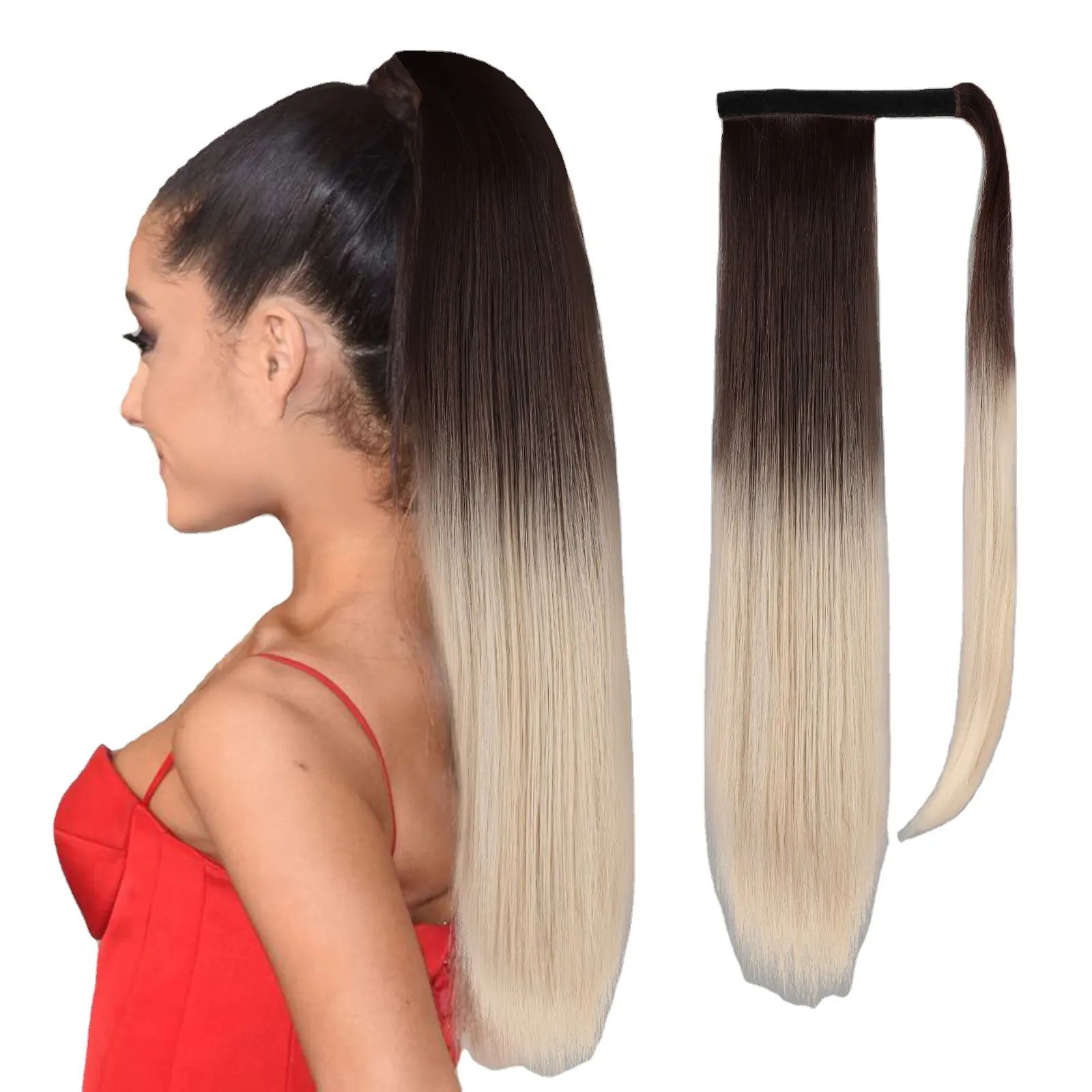 26 Inches Natural Long Straight Synthetic Ponytail Wrap Around Hair Extension Natural Hairpiece Headwear Heat Resistant
