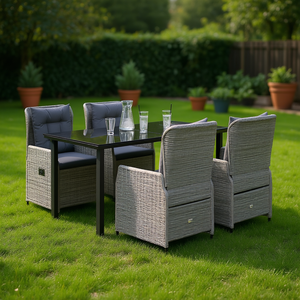 Set da Pranzo da Giardino in Rattan Grigio per 4 Persone, Arredamento da Esterno Resistente alle Intemperie, Design Contemporaneo - Product Image 2
