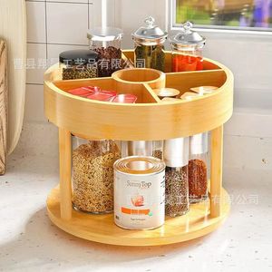 Bamboo Double Layer <b>Spice</b> <b>Rack</b> 360 Degree <b>Rotating</b> Kitchen Storage Stand Multi Function Home Use - Product Image 1