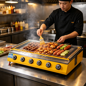 Plancha de Cocina Comercial de Acero Inoxidable con Revestimiento Amarillo, Control de Fuego Ajustable, Parrilla para Restaurante o Tienda de Snacks - Product Image 2