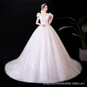 S0293X abito da sposa con spalle scoperte da sposa con gonna gonfia lungo fino al pavimento semplice piccola principessa sottile - Product Image 5