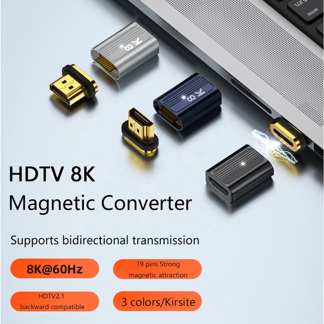 8K 60Hz Magnetic HDTV 2.1 Adapter 19-Pin Strong Magnetic Converter Bidirectional 48Gbps for PS5 Xbox MacBook Laptop 8K TV