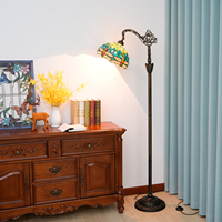 Tiffany Lampadaire Vert Libellule Style Vitrail Arqué Col De Cygne Réglable Angle Lampadaire pour Salon Chambre