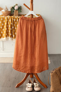 Falda de algodón y lino de color sólido literario retro de temperamento de gran tamaño suelto de ramio fino multicolor para mujer - Product Image 6