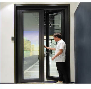 现代铝合金铝玻璃摇摆平面设计法国门框黑色门 - Product Image 1