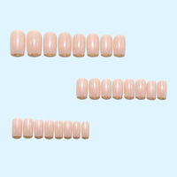 Uñas postizas de cobertura completa, color rosa nude, forma ataúd, finas, con lámina de oro metálica, estilo francés, lisas, hechas a mano.