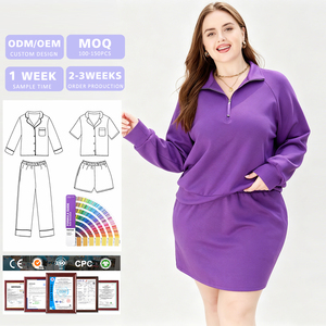 wholesale plus size sweatshirt <b>set</b> Half Zip Pullover & Elastic Waist Skirt <b>Set</b> Women's 2 Piece <b>Knitted</b> Tracksuit - Product Image 1