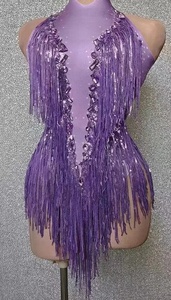 Style Vintage une pièce Jazz <span class=keywords><strong>danse</strong></span> body brillant strass gland franges et plumes Sexy scène interprète porter pour l'été - Product Image 6