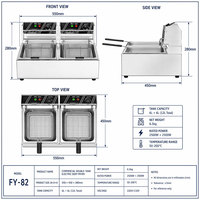 Friteuse électrique commerciale 6L + 6L à double cuve en acier inoxydable, machine à frire de comptoir 2500W pour restaurant