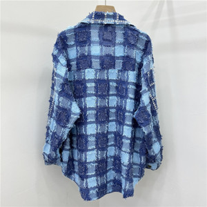 Camisa a cuadros para mujer, resistente, con adornos de diamantes de imitación y dobladillo deshilachado, a la moda - Product Image 5