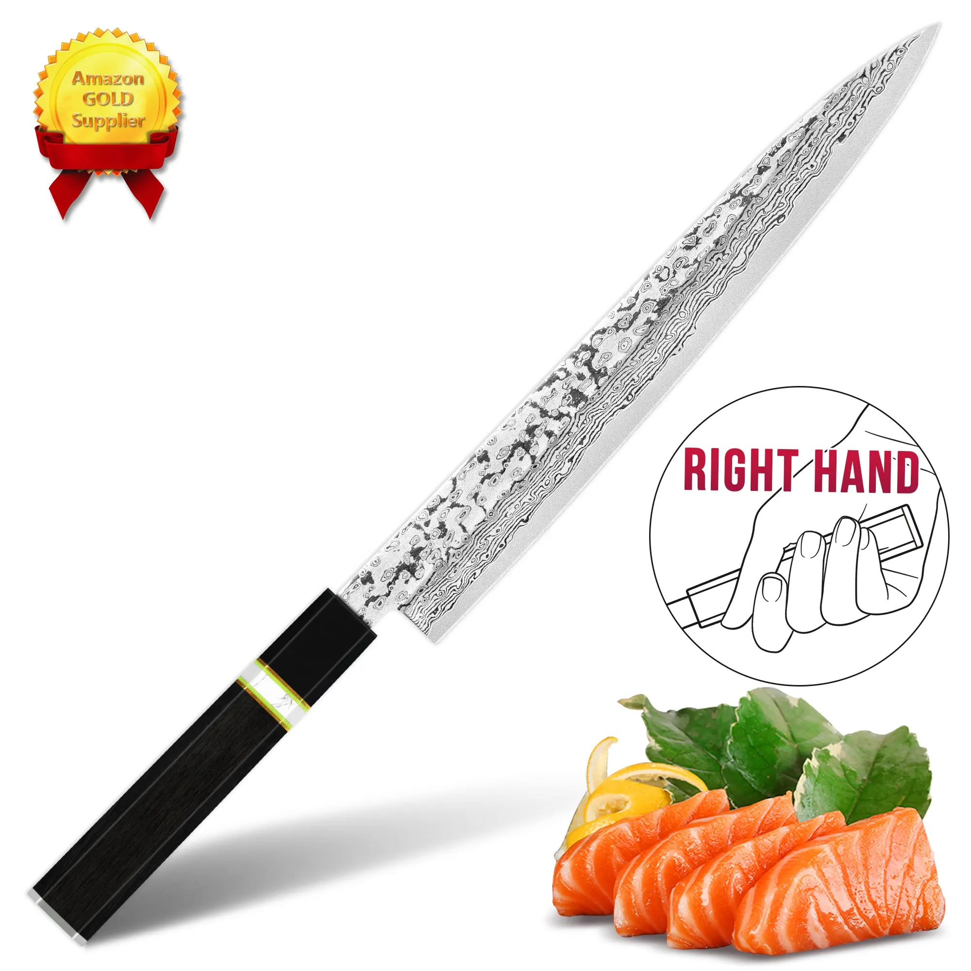 10% Off Custom Logo Japanese Superme 11 inch Damascus sushi faca sashimi yanagiba tojiro with Ebony+Ox Horn Octagoncl Handle