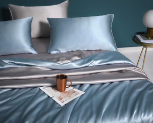 Ensemble de literie luxueux en <span class=keywords><strong>soie</strong></span> satinée 100% drap de lit en <span class=keywords><strong>soie</strong></span> et housse de <span class=keywords><strong>couette</strong></span> avec taie d'oreiller assortie - Product Image 5