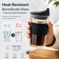 Tasse à café en verre anti-fuite 10oz, mug de voyage en borosilicate avec manchon en silicone antidérapant, gobelet barista réutilisable, couleur personnalisée
