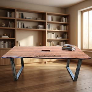 Table à manger en bois d'acacia massif de style industriel moderne, avec support en métal noir pliable, pour la maison, le restaurant, le jardin - Jangid - Product Image 2