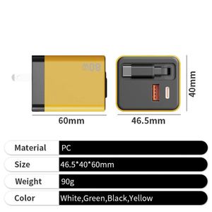 Wholesale Price PD 80W Gan Fast <b>Charging</b> Type <b>c</b> Phone Charger with Retractable Cords Cable - Product Image 6