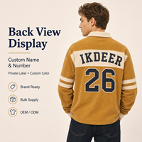 IKDEER Polo de rugby personnalisé pour homme à manches longues en velours côtelé, jaune gingembre moutarde, avec patch chevron, style preppy, fabrication usine