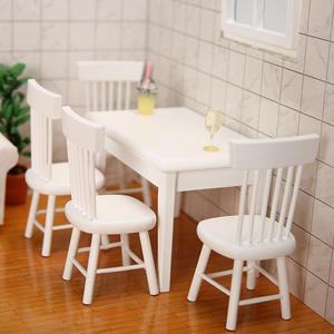 1:12 miniatura DIY bolsillo blanco Silla de seda de bambú traje mesa de madera modelo de juguete para decoración de casa de muñecas estilo restaurante - Product Image 3